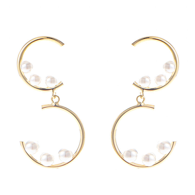 Silver Needle Pearl Earrings Female Korean Temperament Two Layers-Jewearrings