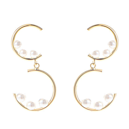 Silver Needle Pearl Earrings Female Korean Temperament Two Layers-Jewearrings