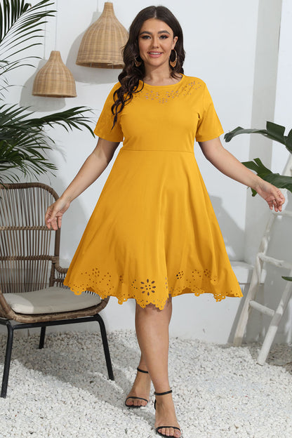 Plus Size Round Neck Openwork Dress-Jewearrings