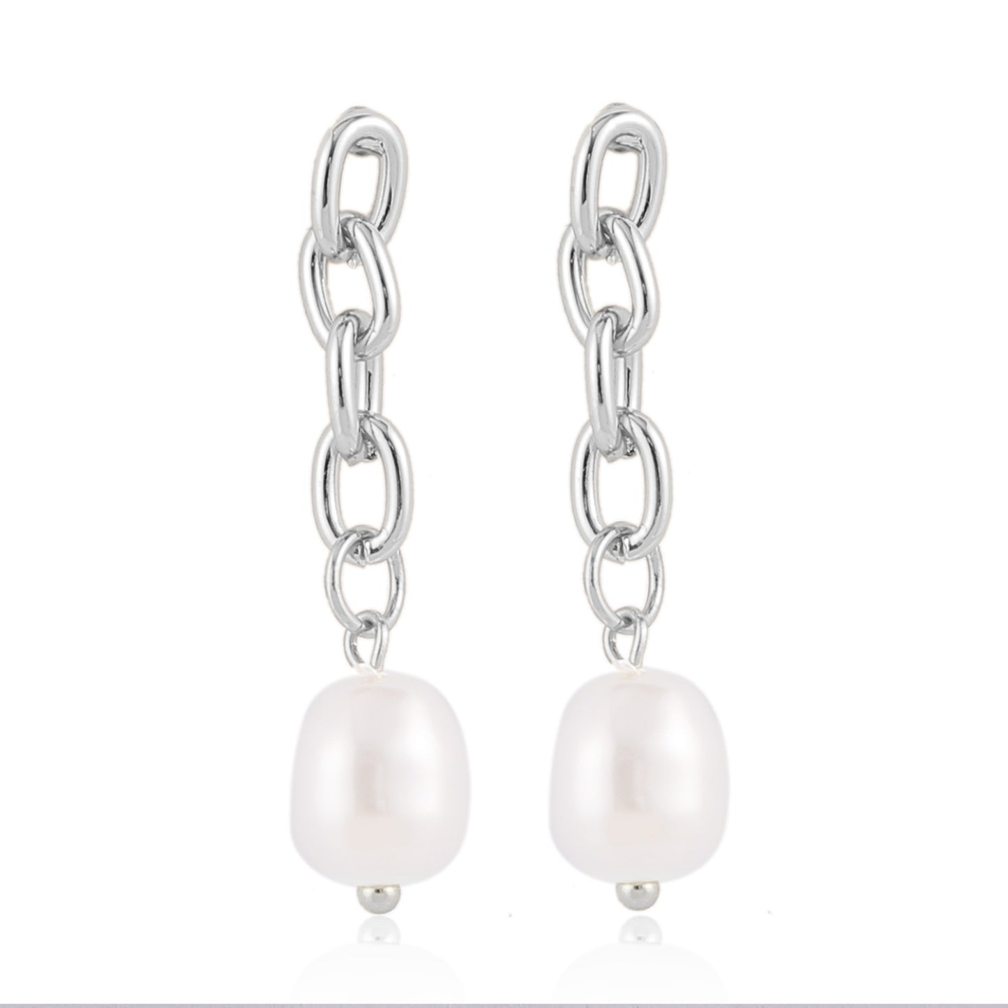 Simple Retro Metal Chain Pearl Earrings-Jewearrings