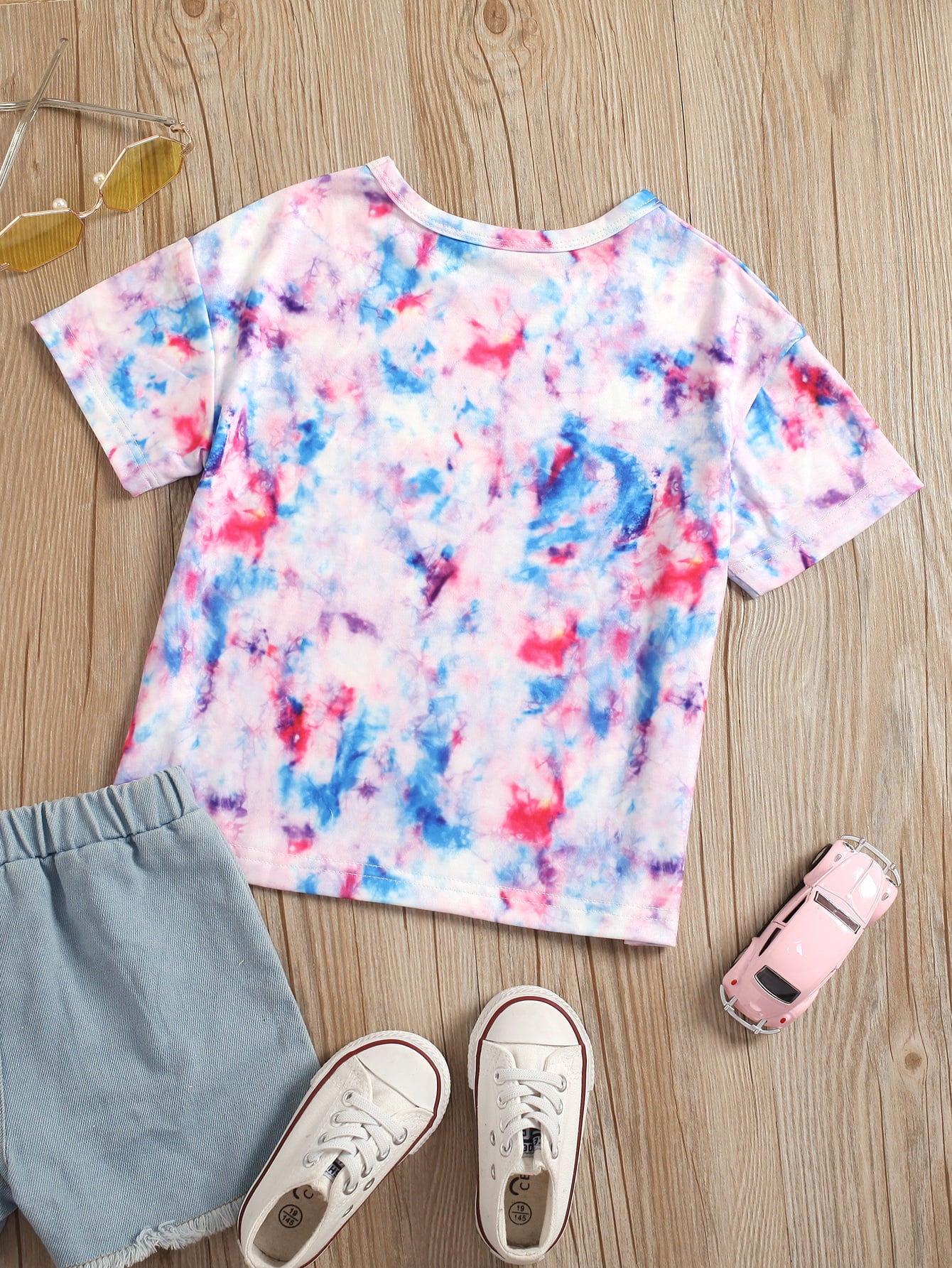 Graphic Tie-Dye Round Neck Short Sleeve Tee-Jewearrings