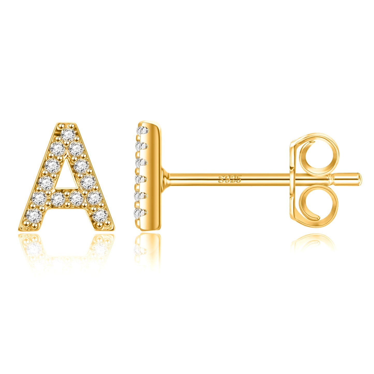 Simple Rhinestone Silver Needle English Alphabet Letter Earrings-Jewearrings