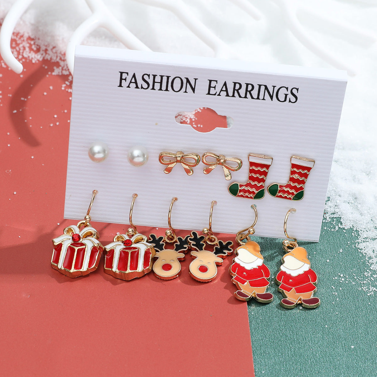 Christmas Snowman Cane Stud Earrings Combination Set-Jewearrings