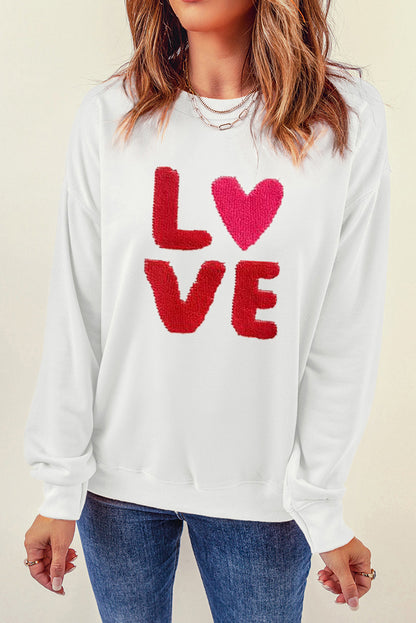 LOVE Embroidered Round Neck Dropped Shoulder Sweatshirt-Jewearrings