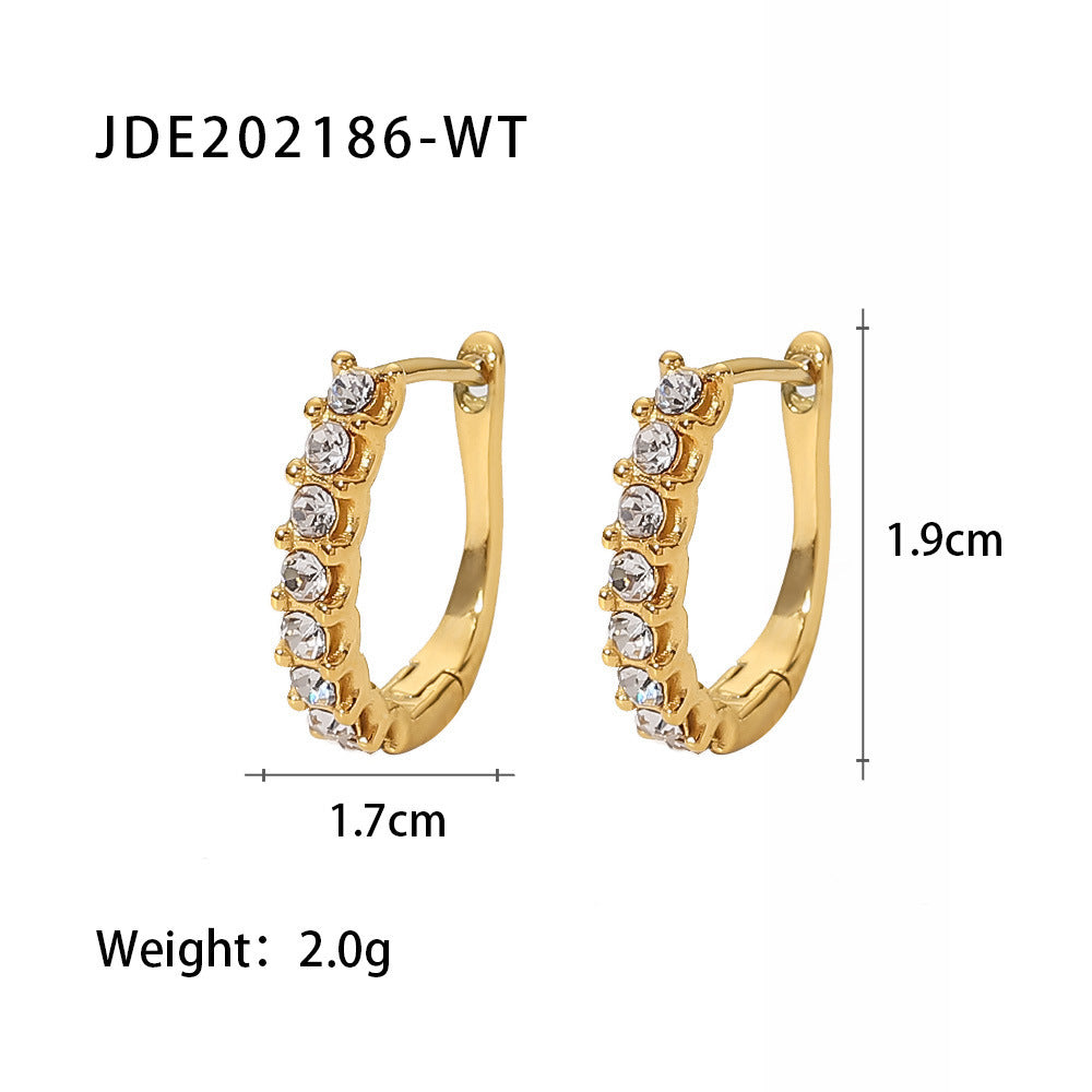 New Fashion Wild 18K Gold Plated White Square Crystal Zircon Hoop Earrings-Jewearrings