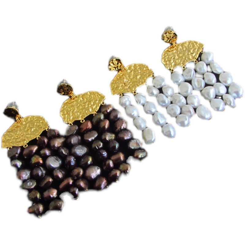 Women's Vintage Natural Pearl Tassel Earrings-Jewearrings