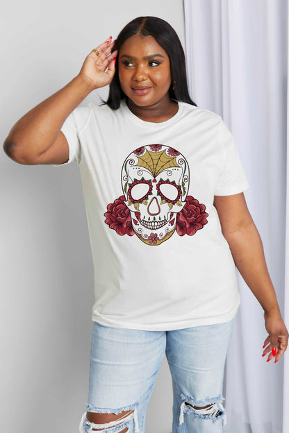 Simply Love Full Size Skull Graphic Cotton Tee-Jewearrings