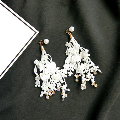 Long chain pearl string Earrings-Jewearrings