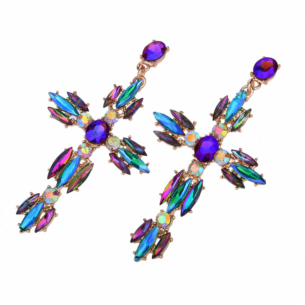 Cross Shaped Exaggerated Shiny Earrings-Jewearrings