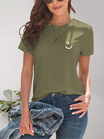 Smile Graphic Round Neck Short Sleeve T-Shirt-Jewearrings