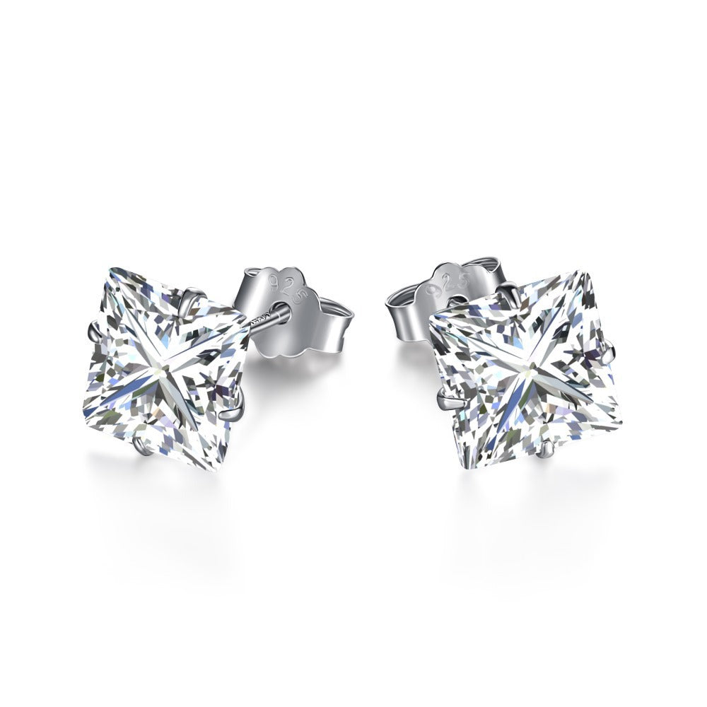 S925 Sterling Silver Zircon Single Rhinestone Ear Studs Female Earrings-Jewearrings