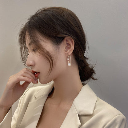 Temperament Single Sex Pin Pearl Earrings Female-Jewearrings