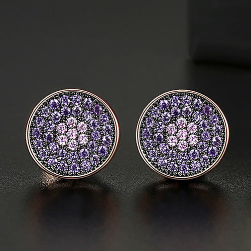 JINSE 9MM Pink Zirconia Round Iced Earrings Rose Gold Color Paved Rhinestone Stud Earrings Fashion Street Rock Hip hop Jewelry-Jewearrings