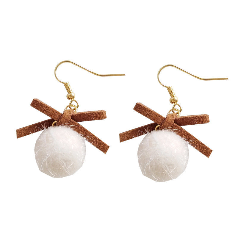 Simple Super Sweet Bow Earrings Warm Fur Ball Earrings-Jewearrings