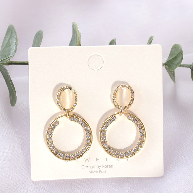 Korean Version Of Opal Micro-Inlaid Personality All-Match Earrings-Jewearrings