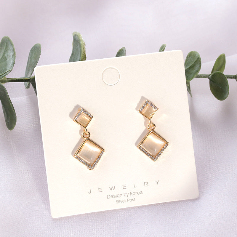 Korean Version Of Opal Micro-Inlaid Personality All-Match Earrings-Jewearrings