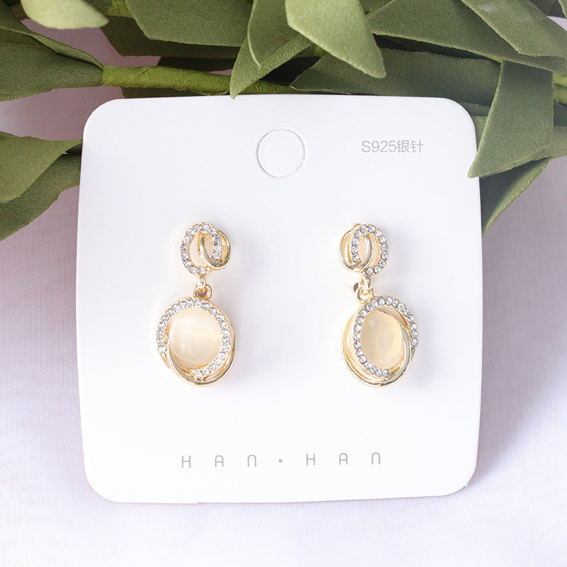 Korean Version Of Opal Micro-Inlaid Personality All-Match Earrings-Jewearrings