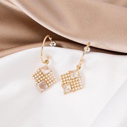 Long French Geometric Square Pearl Earrings-Jewearrings