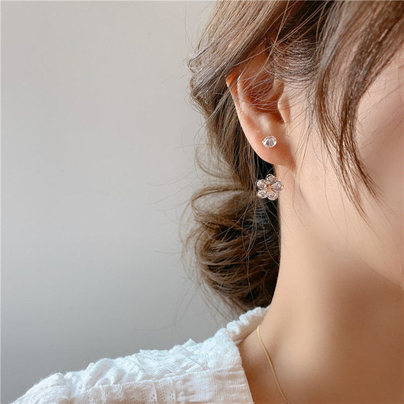 Fashion Micro Inlaid Small Flowers Silver Needle Earrings Simple Temperament-Jewearrings