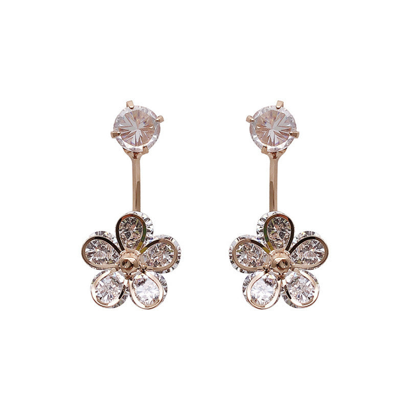 Fashion Micro Inlaid Small Flowers Silver Needle Earrings Simple Temperament-Jewearrings