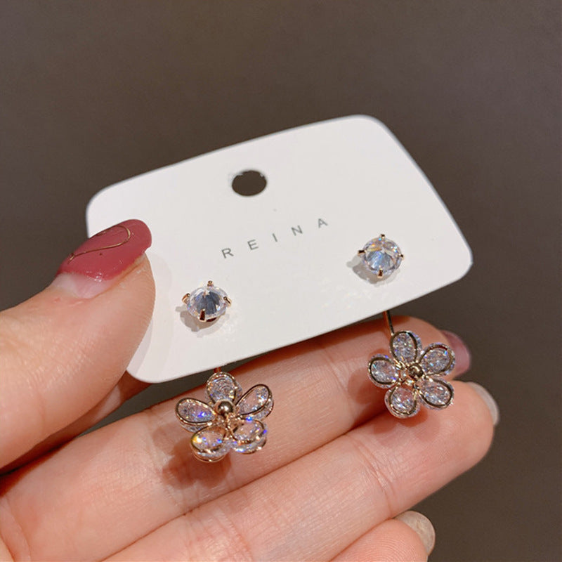 Fashion Micro Inlaid Small Flowers Silver Needle Earrings Simple Temperament-Jewearrings