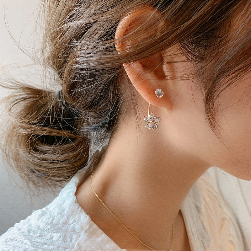 Fashion Micro Inlaid Small Flowers Silver Needle Earrings Simple Temperament-Jewearrings