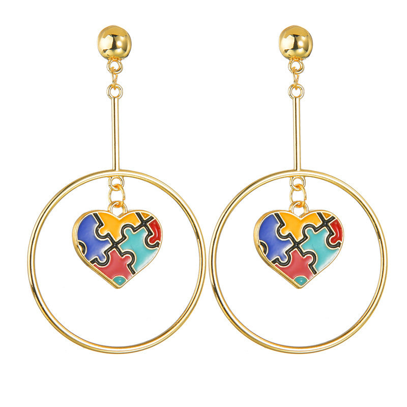 Colorful DropOil Stitching Peach Heart Stud Earrings-Jewearrings