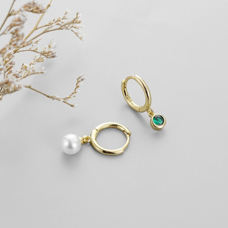 Simple Pearl Green Zircon Earrings Earrings Girly Hipster-Jewearrings