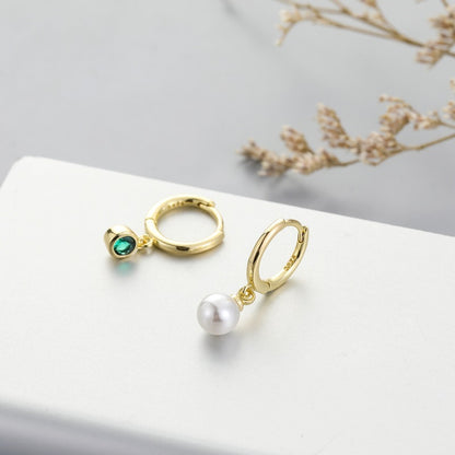 Simple Pearl Green Zircon Earrings Earrings Girly Hipster-Jewearrings