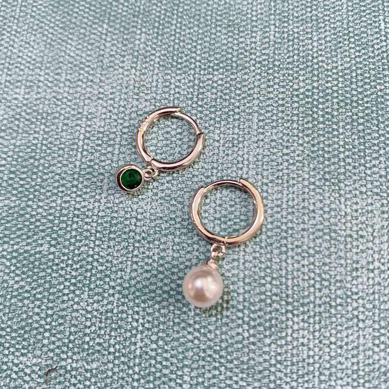 Simple Pearl Green Zircon Earrings Earrings Girly Hipster-Jewearrings