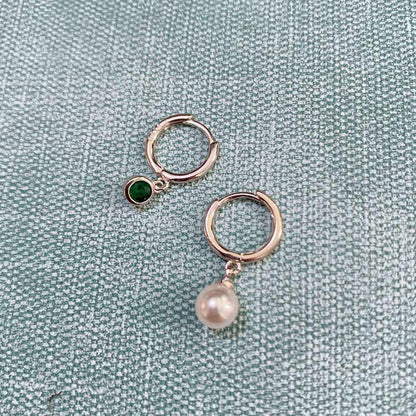 Simple Pearl Green Zircon Earrings Earrings Girly Hipster-Jewearrings