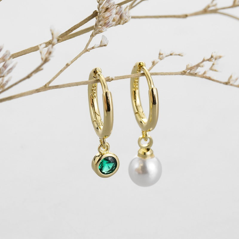 Simple Pearl Green Zircon Earrings Earrings Girly Hipster-Jewearrings