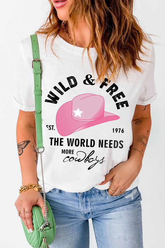 Slogan Graphic Cuffed Tee Round Neck Tee Shirt-Jewearrings