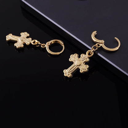 Simple Personality Cross Earrings 18K Real Gold Plating-Jewearrings