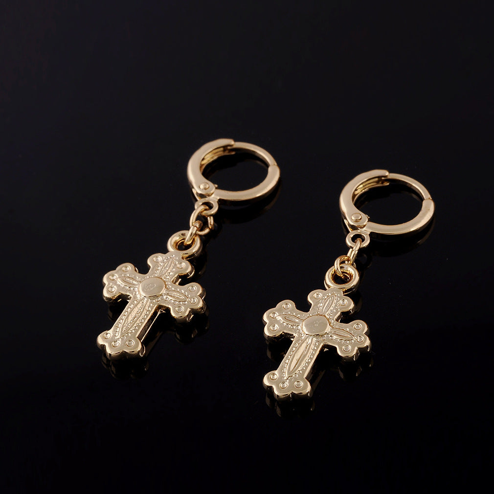 Simple Personality Cross Earrings 18K Real Gold Plating-Jewearrings