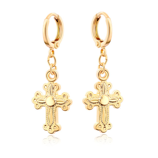 Simple Personality Cross Earrings 18K Real Gold Plating-Jewearrings