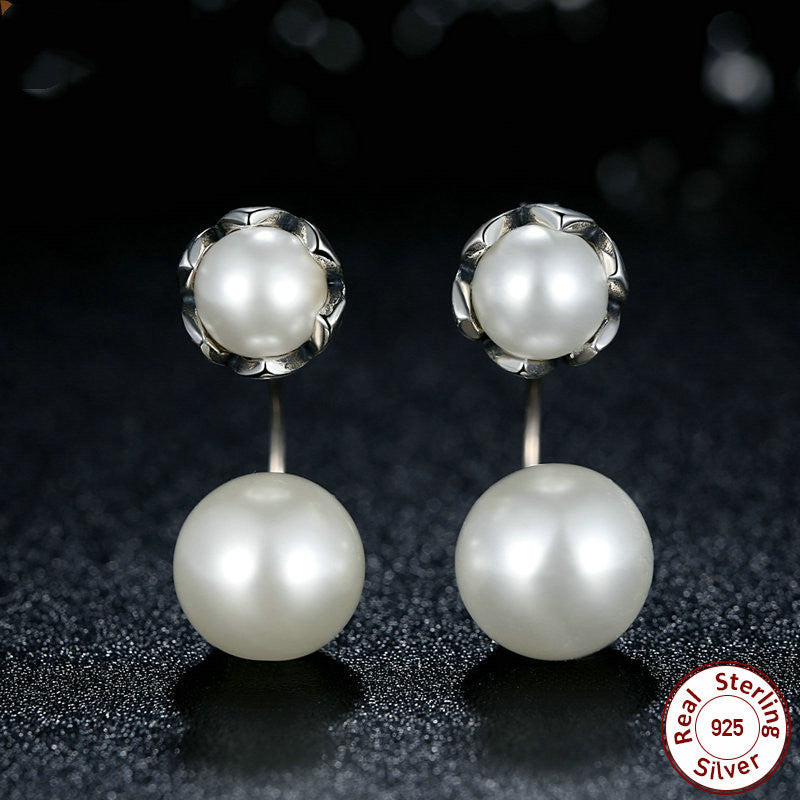 Sterling Silver Size Pearl Silver Earrings-Jewearrings