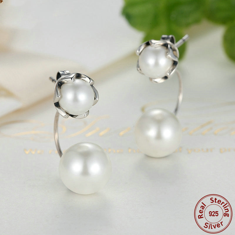 Sterling Silver Size Pearl Silver Earrings-Jewearrings