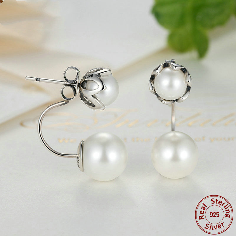 Sterling Silver Size Pearl Silver Earrings-Jewearrings