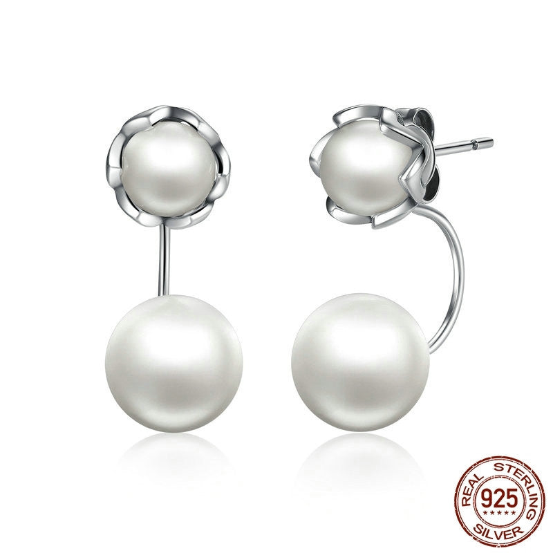 Sterling Silver Size Pearl Silver Earrings-Jewearrings