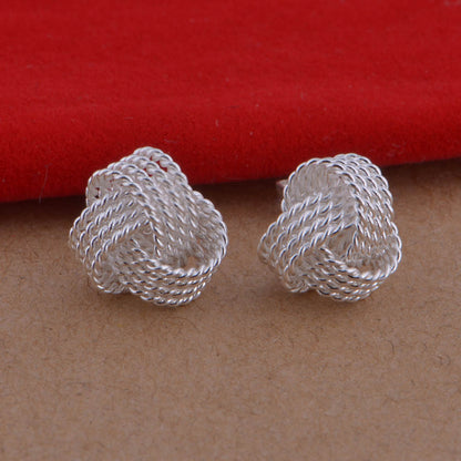 Korean Style Popular 925 Sterling Silver Woven Ball Earrings-Jewearrings