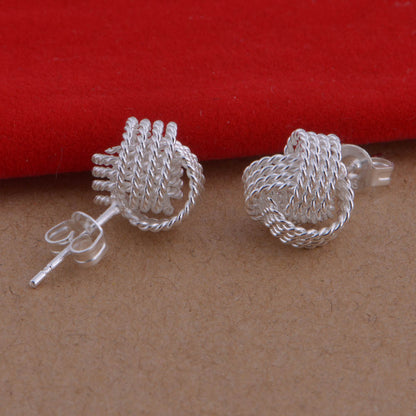 Korean Style Popular 925 Sterling Silver Woven Ball Earrings-Jewearrings