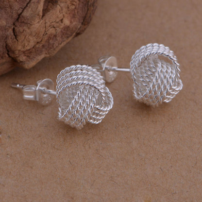 Korean Style Popular 925 Sterling Silver Woven Ball Earrings-Jewearrings