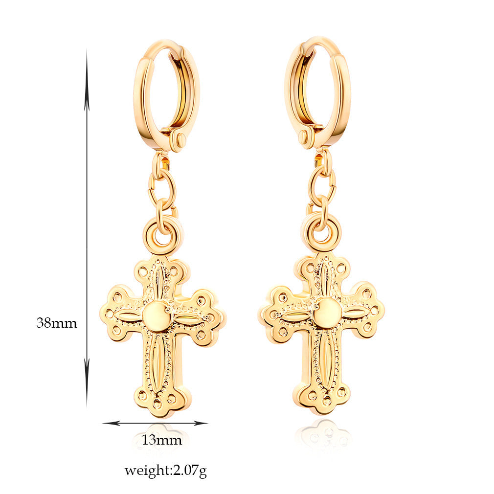 Simple Personality Cross Earrings 18K Real Gold Plating-Jewearrings