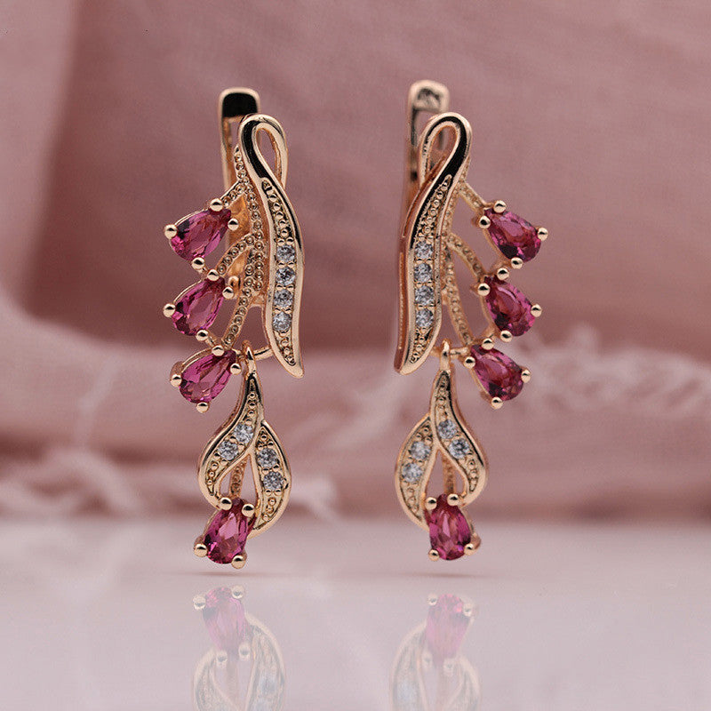 Rose Gold Multicolor Water Drop Natural Zircon Blue Crystal Earrings-Jewearrings