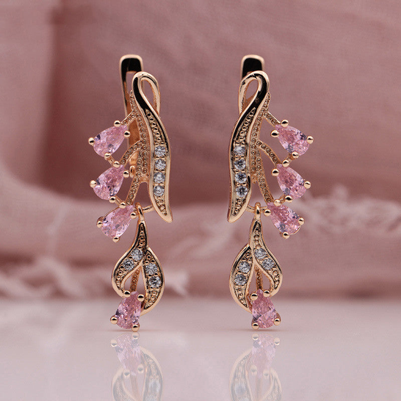 Rose Gold Multicolor Water Drop Natural Zircon Blue Crystal Earrings-Jewearrings