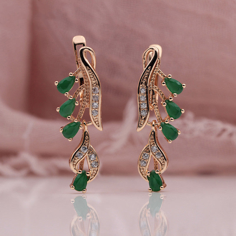 Rose Gold Multicolor Water Drop Natural Zircon Blue Crystal Earrings-Jewearrings