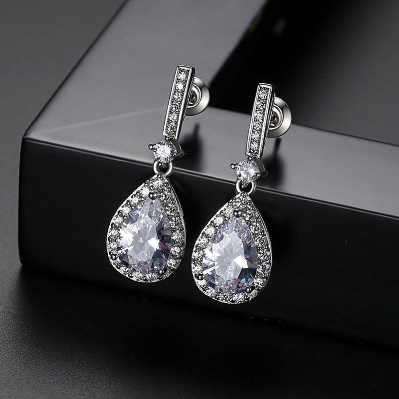 Stud Earrings Fashion Korean Style Simple Natural Water Drop Pendant Zircon-Jewearrings