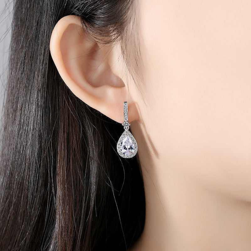 Stud Earrings Fashion Korean Style Simple Natural Water Drop Pendant Zircon-Jewearrings