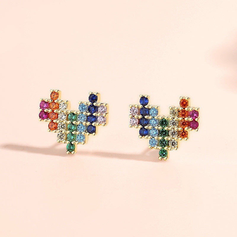 Sterling silver rainbow love earrings for women-Jewearrings